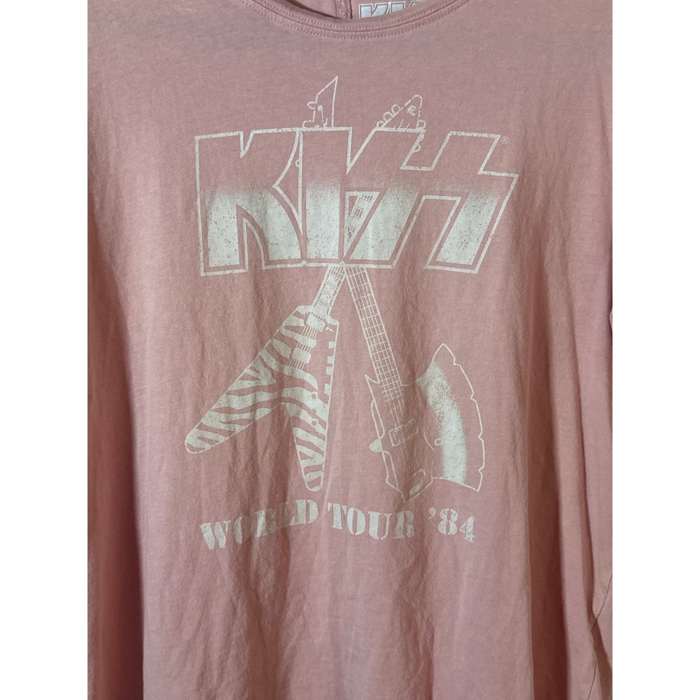 KISS World Tour 84 Pink Graphic T-Shirt Womens Large Rock Band Short Sleeve Tee - Picture 2 of 4